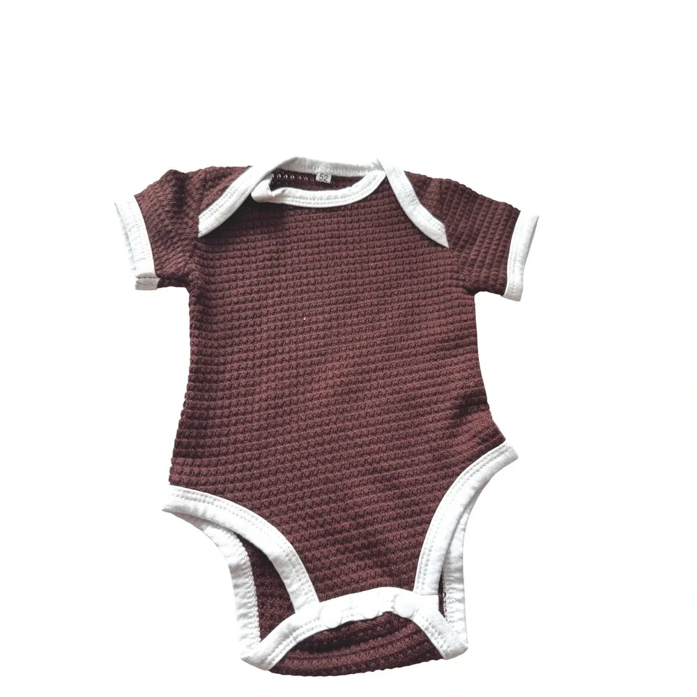 Newborn Baby Waffle Knit 3pc Set Brown Bodysuit Pants Beanie Hat Size 52